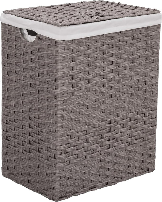 Seville Classics Premium Handwoven Portable Laundry Bin Basket with Carrying Handles, Household Storage for Clothes, Linens, Sheets, Gray, Rectangular Hamper by Unknown