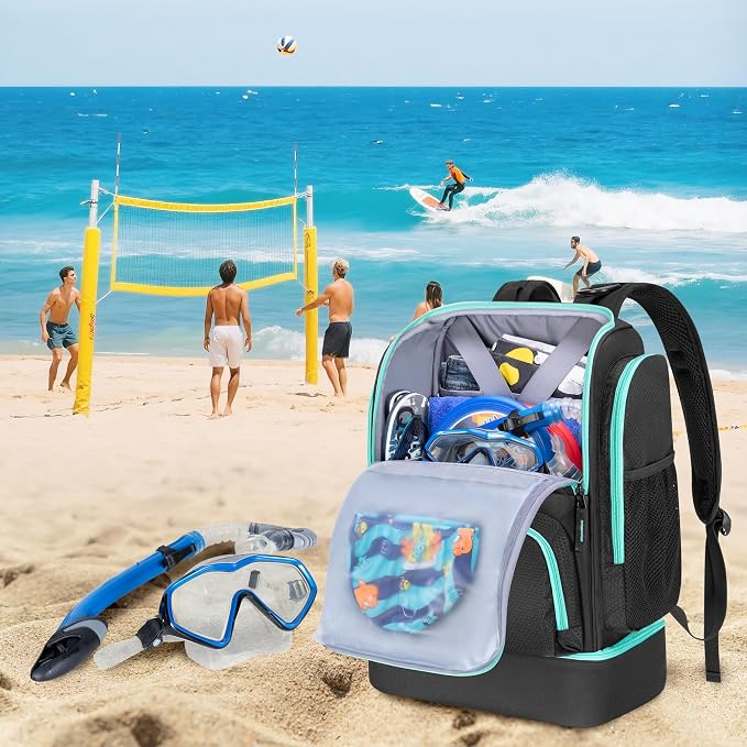 GOBUROS Swim Bag for Swimmers with Shoe Compartment, Swim Backpack for Men and Women, Swimming Bag with Multiple Pockets for Swim Gear Organization, Black - Image 7