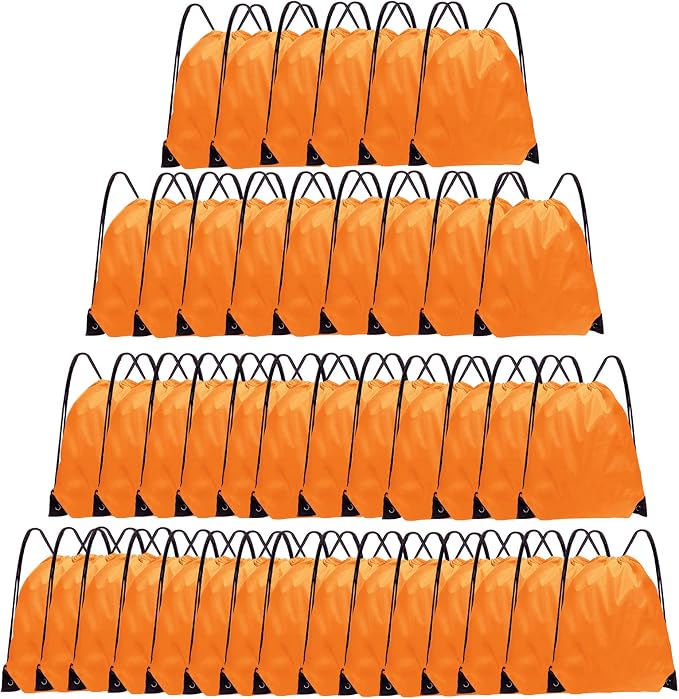 Grneric Drawstring Backpack Bulk 42 Pcs String Backpack Drawstring Bags Cinch Bag Sackpack for Men Women Gym (Orange) by Grneric