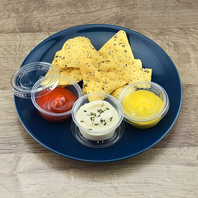 DuraHome Plastic Portion Cups with Lids 2 oz. Pack of 150 Leakproof Jello Shot Cup Mini Containers for Salad Dressing Sauce Condiment Snack Souffle and Salsa, Disposable - Image 5