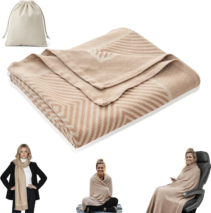Travel Blanket Airplane - Ultra Soft & Lightweight Knit Design Compact Airplane Blanket,53x72 Inch,Stylish Travel Shawl Wraps for Flights,Office,Home Use,Travel Essentials & Gifts by ECONVCE