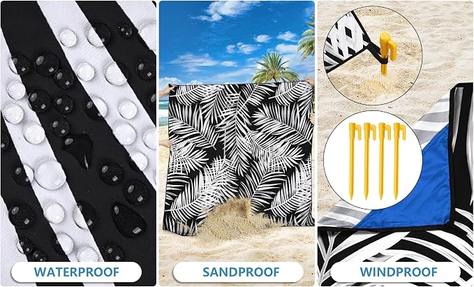 HIHOHO Beach Blanket Waterproof Sandproof Extra Large Beach Mat 79" X 83"/120"x108"for 1-8 Adults Quick Drying Durable Outdoor Picnic Mat for Beach Travel Camping Hiking - Image 3