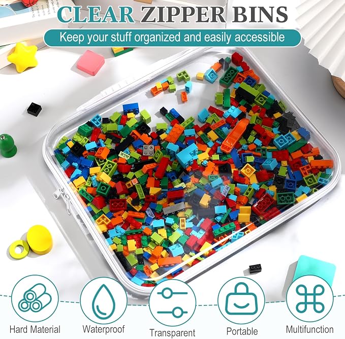 Sanwuta 4 Pcs Clear Hard Zipper Case with Handle Office Storage Cases Hard Plastic Pouches Transparent Bins for Crafts, Snacks, Cosmetics, Puzzles(13.8 x 11.8 x 2 Inches,White) - Image 6