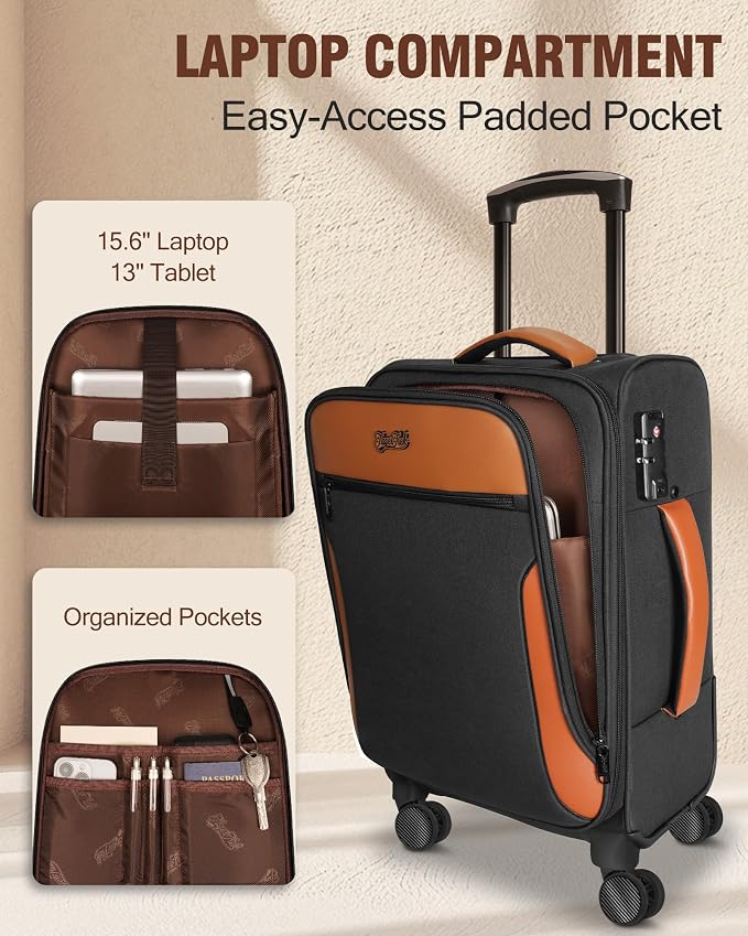 Carry On Luggage 22x14x9 Airline Approved, 20 Inch Softside Suitcase with 4 Pcs, Lightweight Luggage for Women Men with TSA Lock and 4 Spinner Wheels, Soft Side Carry-on Suitcases for Travel - Image 6