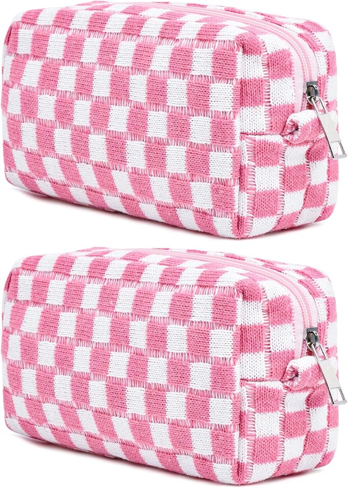 SOIDRAM 2 Pack Checkered Makeup Bag for Women, Cute Makeup Pouch Small Makeup Bag Travel Cosmetic Organizer for Toiletries, Brushes & Skincare - Image 7