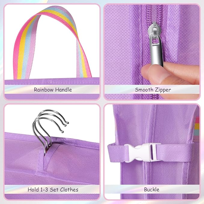 LOVEGRASS Kids Garment Bags for Dance Costumes, 40" Dance Costume Garment Bag for Dance Competition with Multi Pockets and Rainbow Handles Perfect for Dance Recitals and Practice, Purple - Image 3