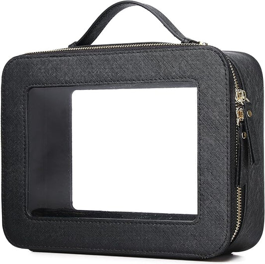 Pinkmik Clear Makeup Bag for Women Waterproof Travel Cosmetics and Toiletries Case Portable Makeup Oaganizer Bag Clear Car Bag with Zipper (Black, L) by Pinkmik