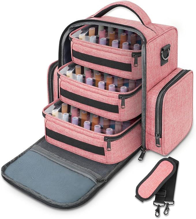 YOREPEK Nail Polish Organizer with 3 Removable Pouches for 72 Bottles, Pink | Large Nail Polish Carrying Case with 4 Zippered Pockets for Manicure Tools, Supplies, Nail Lamp, Gifts for Women by YOREPEK