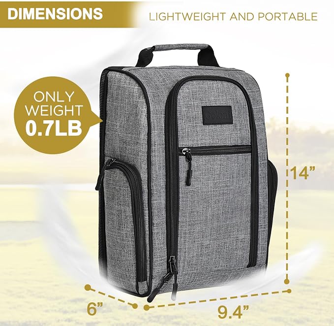 Goloni 2Pcs Golf Shoe Bag for Men & Women, Padded Travel Shoe Bag with Side Accessory Pockets,Sport Shoe Carrier for Golf Shoes,Socks,Tees & Balls,Durable & Lightweight Design(Black+Gray) - Image 5