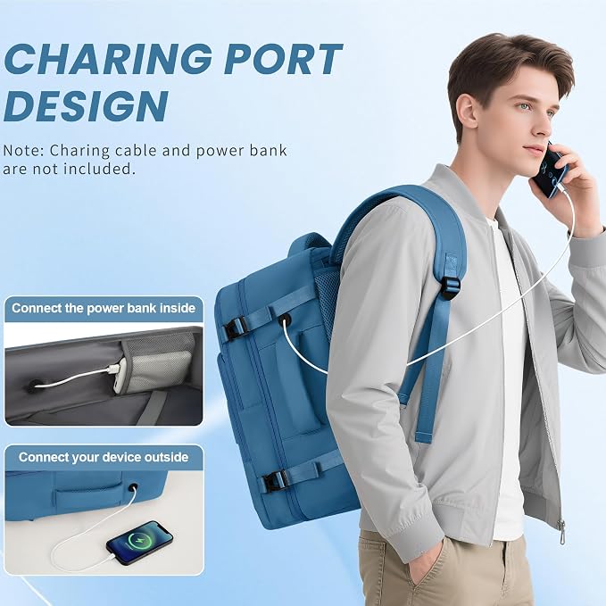 Sinaliy Travel Backpack, TSA Carry on Flight Approved Backpack | Waterproof 17.3 Inch Laptop Backpack with Multi-Pockets, Personal Item Travel Bag for Men Women, Deep Blue - Image 3