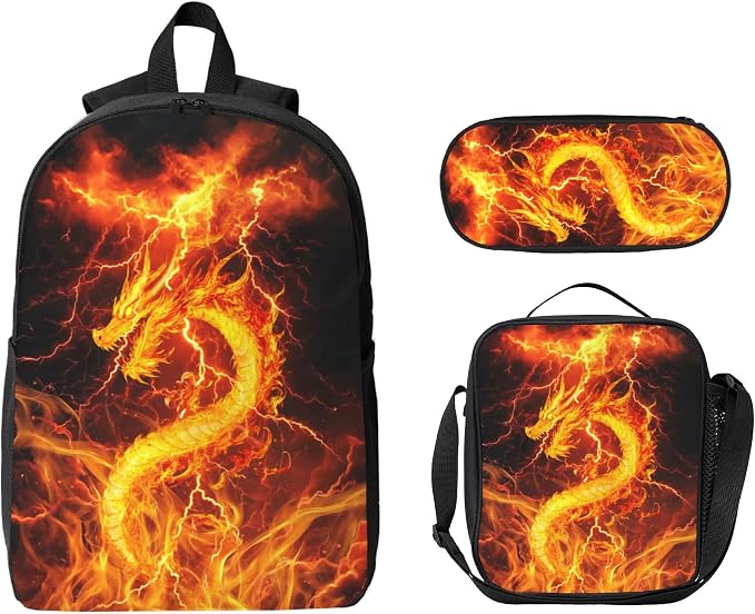 Dragon Kid Backpack Set with Lunch Bag & Pencil Case Large Capacity School Bag 17 Inch Bookbag for Boy Girl - Image 8