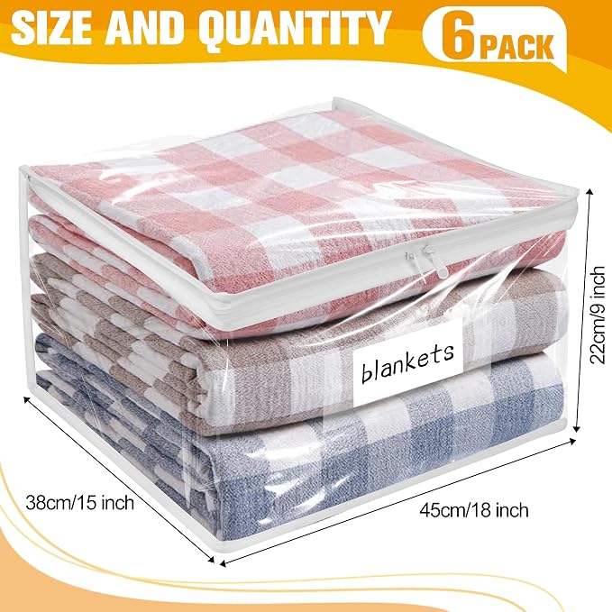 Kikerike Plastic Storage Bags with Easy-Glide Zipper, Pack of 6, Durable Clear Vinyl Zippered Storage Bags for Clothes Sweaters Comforters Blankets Sheets Bedding (18 x 15 x 9 Inch, White) - Image 3