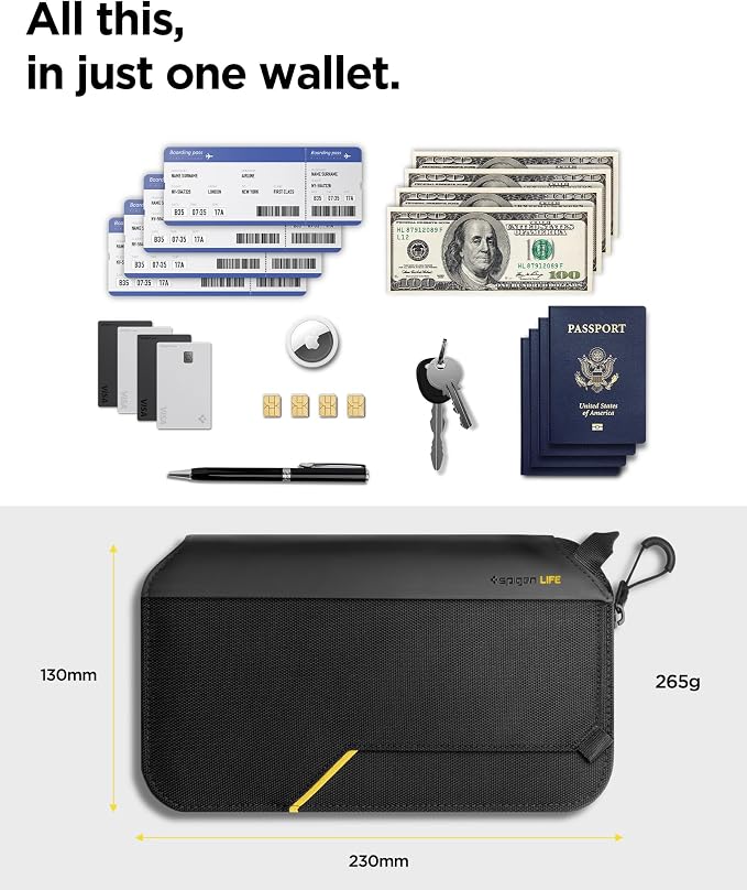 Spigen Life for Passport Card Cover Holder with RFID Blocking Technology Wallet Travel Documents Organizer Protector Accessories, SIM Card Pin Included - Image 6