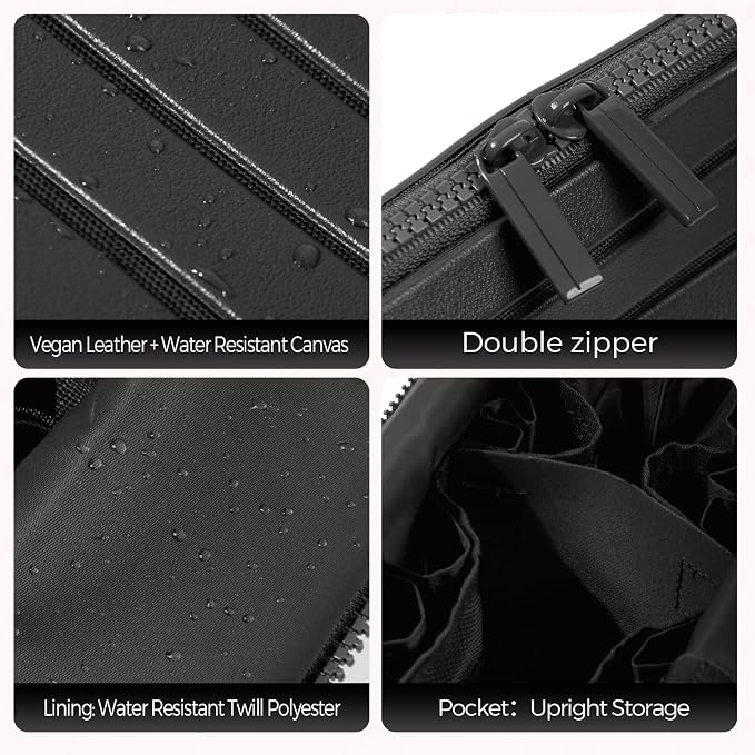 Travel Makeup Organizer Bag with Fold-Down Design and Adjustable Dividers, 27 Pockets & 3 Brush Storage Holders, Large Capacity Cosmetic Bags Toiletry Case- Black - Image 7