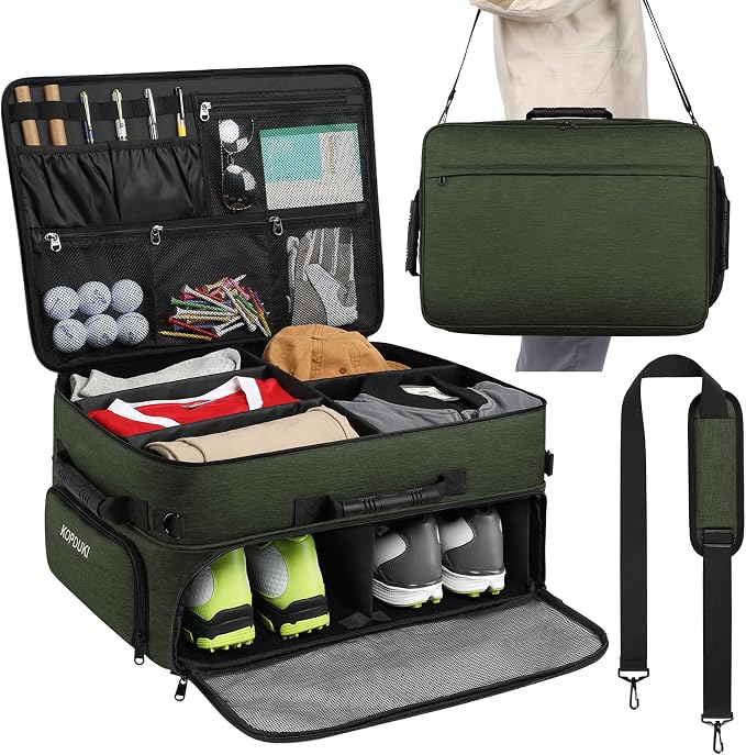 Extra Large Golf Trunk Organizer, Golf Gifts for Men Golfers, 20"x 14"x 10" 2 Layer Golf Trunk Organizer for Car, Water-resistant with Ventilated Compartment for 2 Pair Shoes and More Golf Accessories by Kopduki