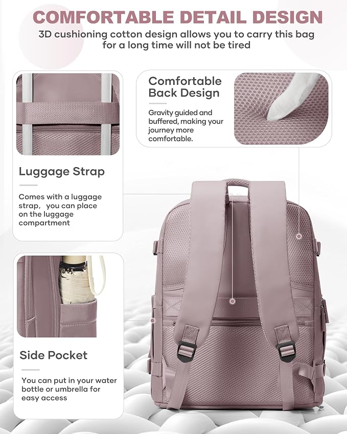 coowoz Travel Backpack Carry On for Women Man Gym Backpacks with Laptop Compartment Mochila de Viaje Teacher Personal Item Backpack Rucksack Airplane Accessories Must Haves Pink Purple Small - Image 5