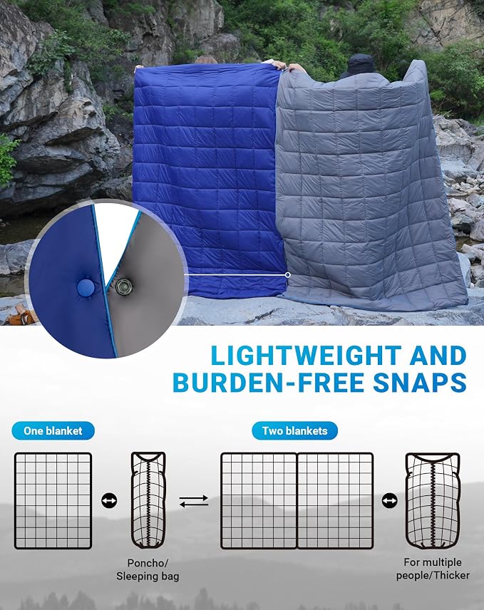 KingCamp Ultralight Camping Blanket, Packable Down Alternative Puffy Wearable Blankets Weatherproof Warm Package Quilt with Snap Buttons for Outdoor Hiking Travel Picnic Stadium (69" x 53", Charcoal) - Image 6
