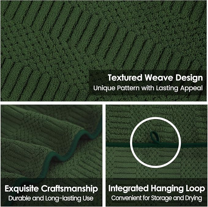 JML Microfiber Bath Towels Set of 4, Large Bathroom Towel for Adult, 30" x 60", Soft, Super Absorbent and Fast Drying, Use for Hair Wrap, Sport, Fitness, Yoga, Diamond Cross Grid Olive-Green - Image 3