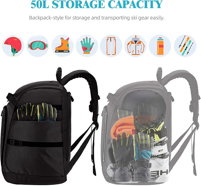 TurnWay Ski/Snowboard Boot Backpack/Ski Boot Backpack | Excellent for Store All Gear | Travel with Waterproof Exterior, Reflective Strip for Men, Women and Youth - Image 6