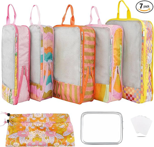 7 Pcs Compression Packing Cubes for Travel Luggage, Lightweight Suitcase Organizer Bags Set, Compression Packaging Cube for Travel Essentials, Packing Cubes for Carry on Suitcase by Xmzsdz