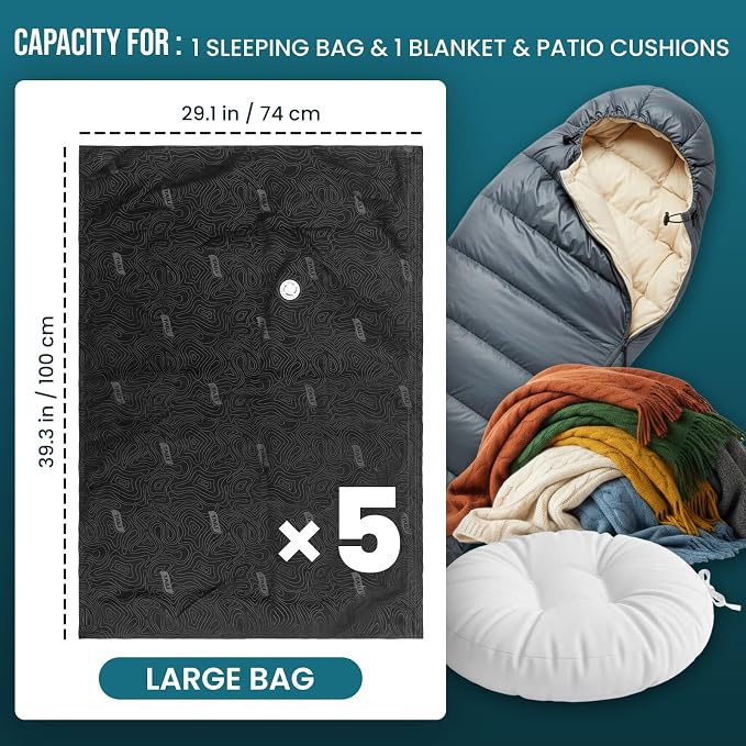 TAILI 5 Pack Outdoor Vacuum Storage Bags, Travel Compression Bags (39x29 inch), Tear-Proof Vacuum Seal for Camping, Cushion, Clothing, Waterproof, Wearproof, Punctureproof - Image 2