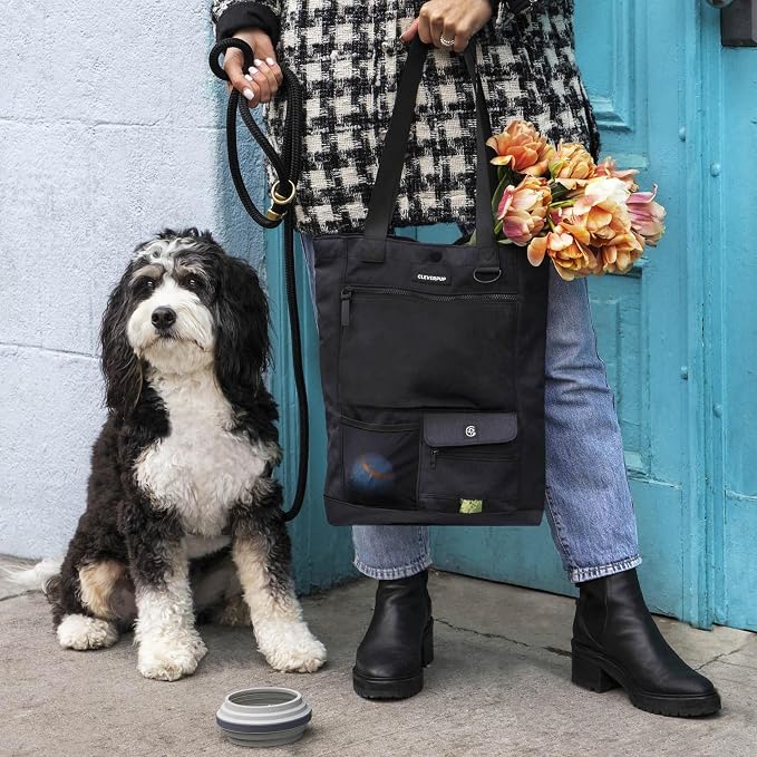 Cleverpup Park Pack 2-Piece Set Dog Gear Tote – Dog Travel Bag with 8 Pockets, Treat Pouch, Poop Bag Dispenser, Quick-Dry Ball Pocket, Collapsible Bowl, Perfect for Walks & Park Trips, Graphite - Image 5