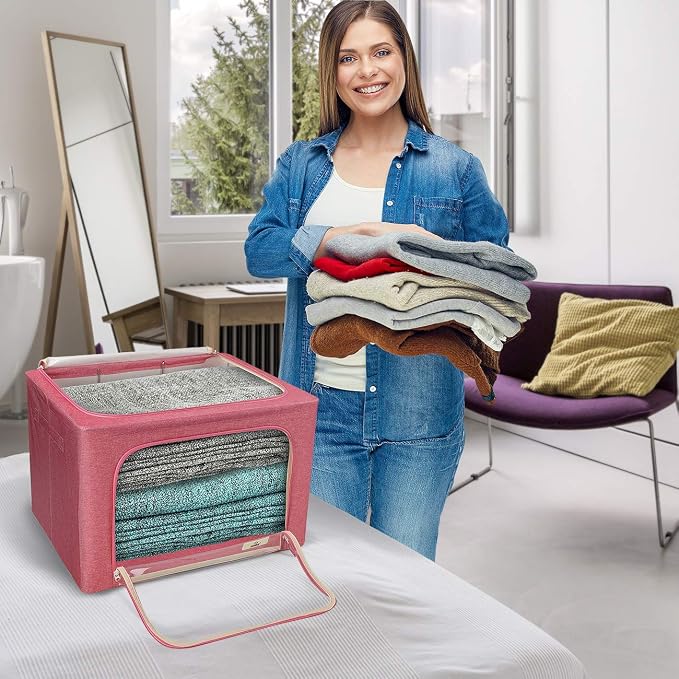 Sorbus Jumbo Storage Bins with Metal Frame - Oxford Fabric Storage Containers with Large Clear Window & Carry Handles - Stackable & Foldable Clothes Organizer Bags for Bedding Linen, Clothing & More - Image 6
