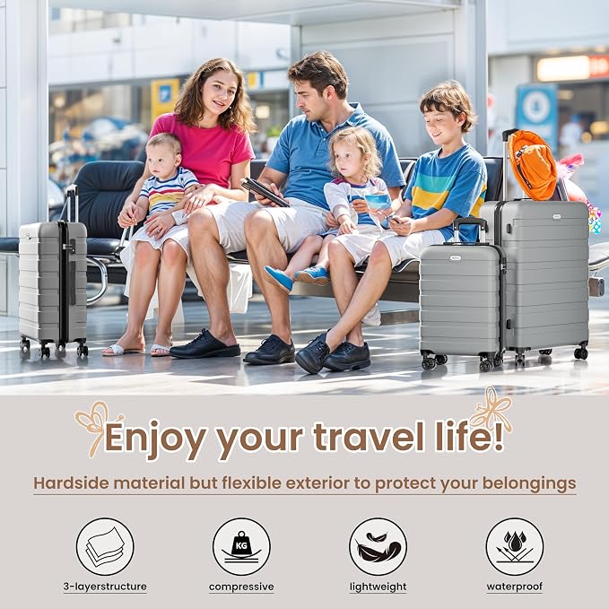 AnyZip Luggage Sets 3 Piece Hardshell Suitcase Set PC ABS Lightweight Travel Suitcases with 4 Double Spinner Wheels TSA Lock 20 24 28 Inch Silver - Image 2