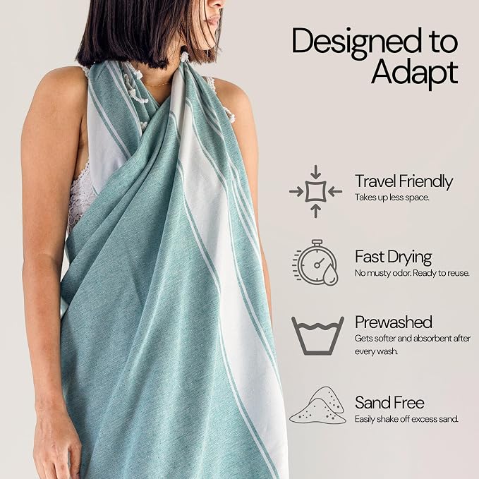 Salt Earth Cotton Turkish Beach Towel (Set of 2, 36"x72") - Soft, Quick Dry, Sand Resistant, Absorbent Towels for Bathroom, Home, Travel, Pool, Spa, Bath, Swim - Beach Towels Oversized (Hunter Green) - Image 3