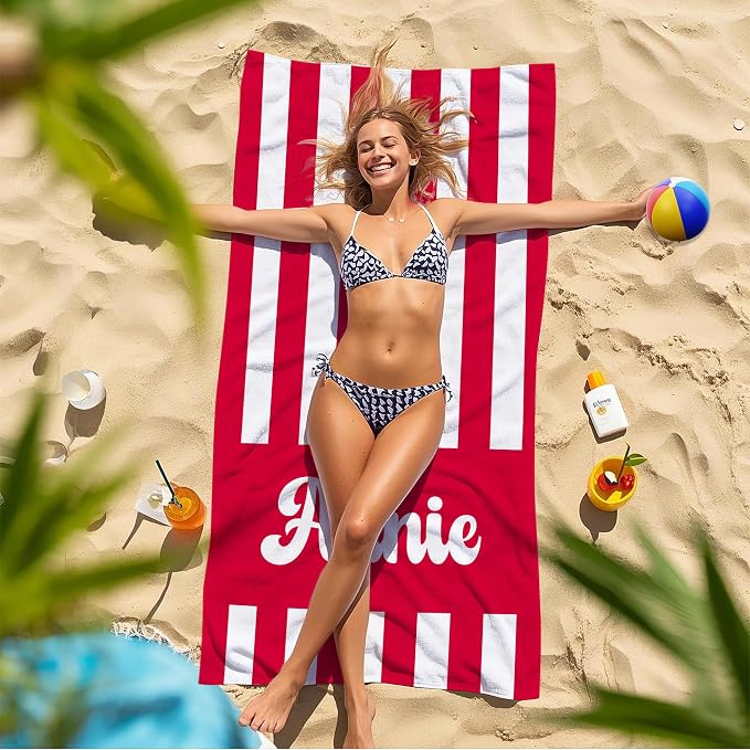 JML Personalized Beach Towel with Name, Custom Cabana Stripe Beach Towel, Customized Microfiber Pool Towel, Quick Dry & Absorbent Swim Towel for Adult,Mother's Day, Birthday, Summer Holiday,Vacation - Image 7