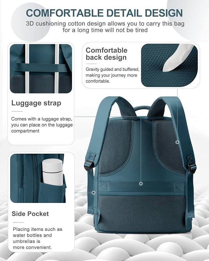 coowoz Large Travel Backpack Carry On for Women Man Waterproof Gym Backpacks Mochila de Viaje Travel Bag Essentials Teacher Personal Item Backpack Rucksack Airplane Accessories Must Haves Peacock Blue - Image 2