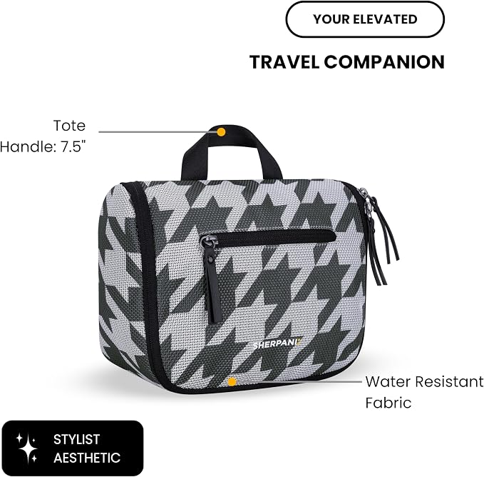 Sherpani Co-Pilot, Travel Toiletry Bag, Hanging Cosmetic Organizer, Water Resistant Makeup Bag, Shower Dopp Kit, Essentials Toiletries for Women, Travel Gift (Houndstooth) - Image 4