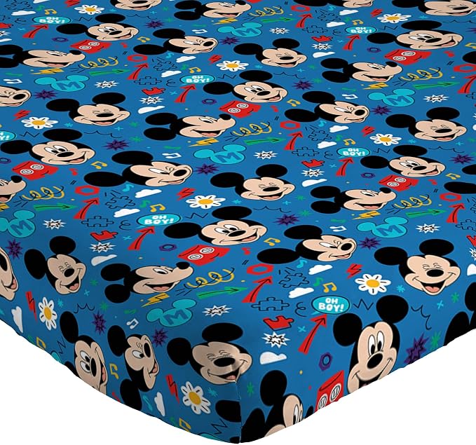 Jay Franco Kids Sheet Set with Fitted, Flat Sheets & Pillow Cover - Ultra-Soft Bedding with Pillowcase for Room Decor, Blue - Mickey Mouse, 3 Piece Twin - Image 2