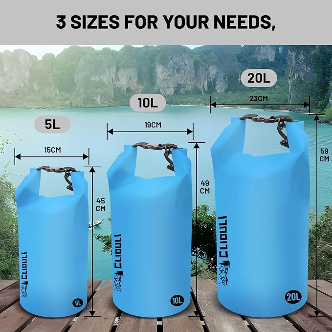 Waterproof Dry Bag,Roll Top Blue Small Waterproof Backpack 2L/5L/10L/20L/30L/40L Floating Lightweight Bags for Kayaking, Boating, Fishing, Swimming Camping with Waterproof Phone Case - Image 6