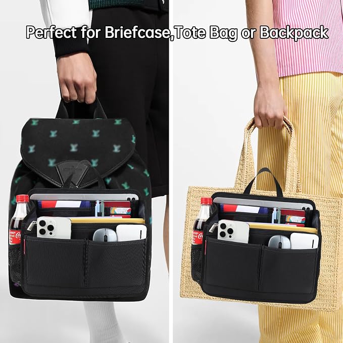 Small Rugged Organizer Insert for Briefcase Tote Shoulder Messenger Bag-19 Pockets,Padded Water-repellent Nylon-Black - Image 2