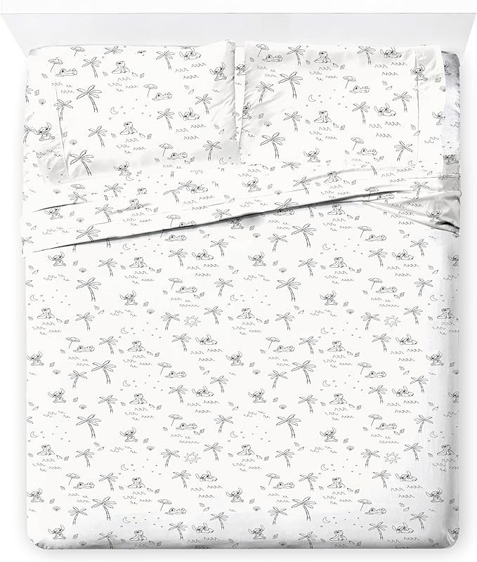 Jay Franco Kids Sheet Set with Fitted, Flat Sheets & Pillow Cover - Ultra-Soft Bedding with Pillowcase for Room Decor, White - Lilo and Stitch, 4 Piece King by JayFranco