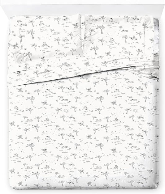 Jay Franco Kids Sheet Set with Fitted, Flat Sheets & Pillow Cover - Ultra-Soft Bedding with Pillowcase for Room Decor, White - Lilo and Stitch, 4 Piece King by JayFranco