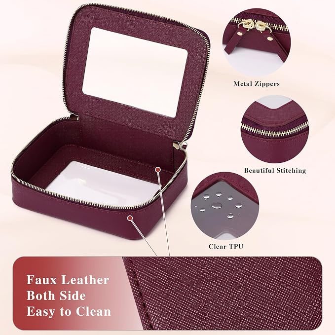Clear Makeup Bag Women's Waterproof Travel Cosmetic Case and Toiletry Bag Portable Makeup Organizer Bag for Car with Zipper (Burgundy, M) - Image 5