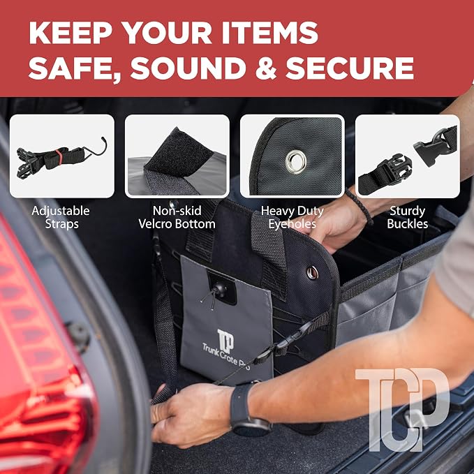 Car Cargo Organizer for SUV, Truck & Auto Storage, Gift, Grey, Large | Fits Cars, SUVs & Trucks • 4 Adjustable Compartments • Non-Slip Base & Straps • Foldable • 11 Pockets • Gift - Image 7