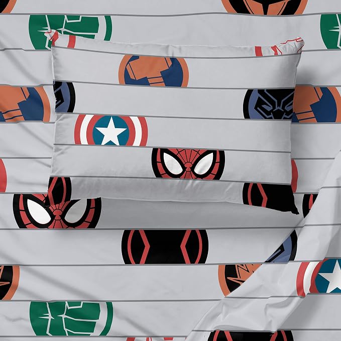 Jay Franco Kids Sheet Set with Fitted, Flat Sheets & Pillow Cover - Ultra-Soft Bedding with Pillowcase for Room Decor, Gray - Avengers, 4 Piece Full - Image 5