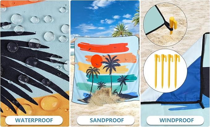 HIHOHO Beach Blanket Waterproof Sandproof Extra Large Beach Mat 79" X 83"/120"x108"for 1-8 Adults Quick Drying Durable Outdoor Picnic Mat for Beach Travel Camping Hiking - Image 3