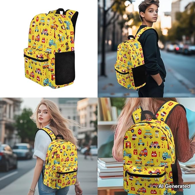 Car Boys School Bag with Lunch Box Pencil Case Water Bottle Sleeve 4 in1 Set Boys Backpacks Ages 8-10 6-8 Kids Bookbag for Elementary Middle Travel Outdoor Daypack - Image 4