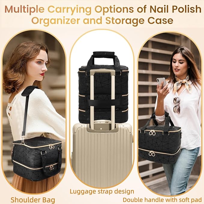 Nail Polish Organizer Bag Holds 84 Bottles & Nail Lamp, 3 Layers Nail Kit Storage Carrying Case Pu Leather, Large Nail Supplies Organizer With Shoulder Strap, Portable Travel Nail Bag For Nail Tech - Image 6