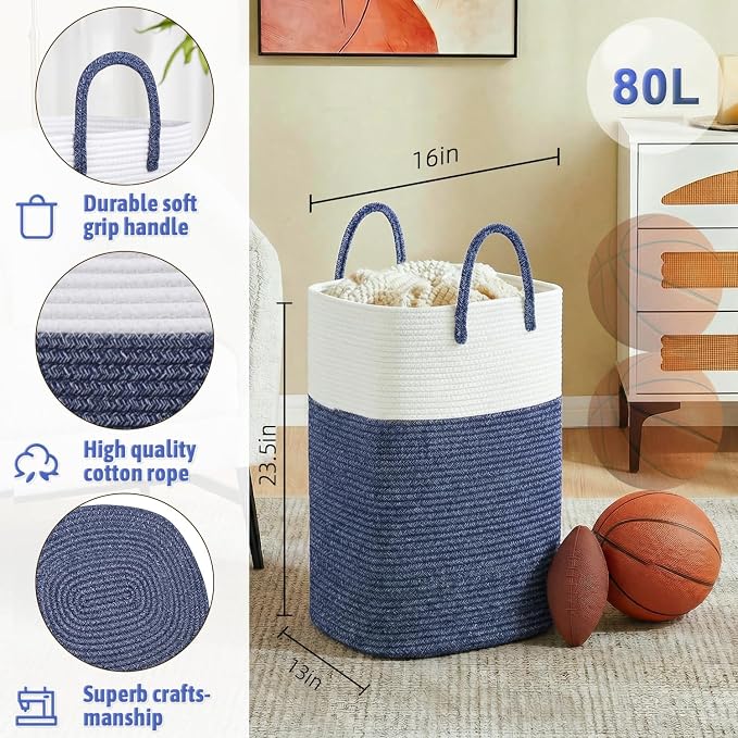 Artfeel Laundry Basket,Woven Cotton Rope Laundry Hamper,60L Versatile Storage for Dirty Clothes,Baby Toys,and Blankets in Bathroom, Nursery,and Living Room - Image 2