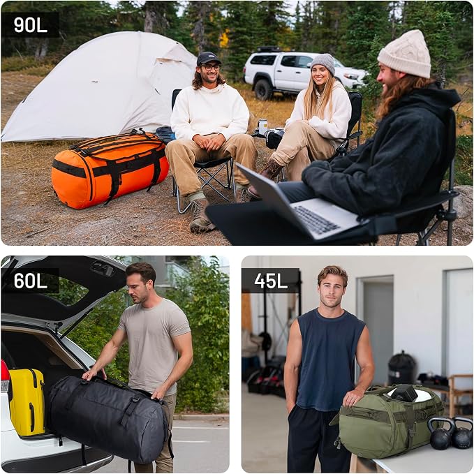 MIER Large Duffle Bag Backpack for Travel Camping Gym Sports, 45L/60L/90L | Water Resistant, Convertible Duffel, Detachable Backpack Straps, Shoe Compartment, Heavy-Duty Tarpaulin, 3 Sizes - Image 6