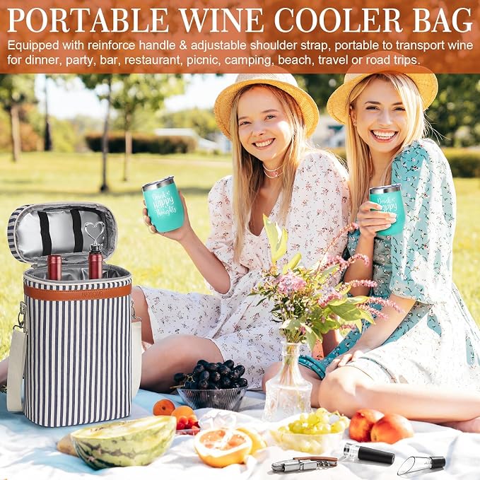 Birthday Gifts for Women Men - Mothers Day Wine Gift Baskets For Woman Mom, Her, Women, Friend, Wine Lovers, Self Care Package, Insulated Wines Tote Bag Carrier w/ Tumblers & Wines Accessories Set - Image 7