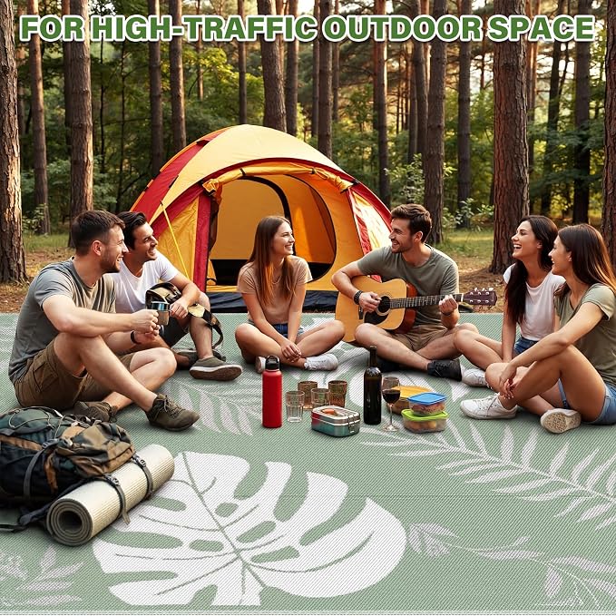 GOTGELIF Massive Outdoor Patio Rug - 9x12FT, Reversible & Water-Resistant & Wear-Resistant & Plastic Straw Outdoor Area Rug for Patio & Camping & RV - Green Leaf - Image 8