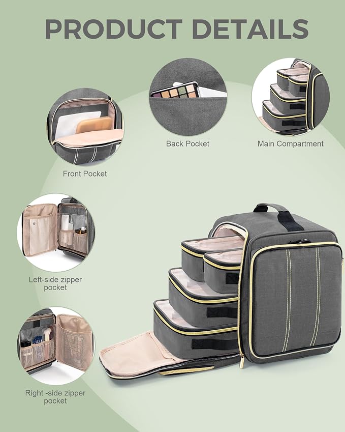 BALULHG Large Travel Makeup Bag - Cosmetic Organizer with 4 Removable transparent Inner Pockets, Multi-functional Toiletry Bag for Accessories & Brushes, Women's Beauty Case,Patent Pending - Image 3