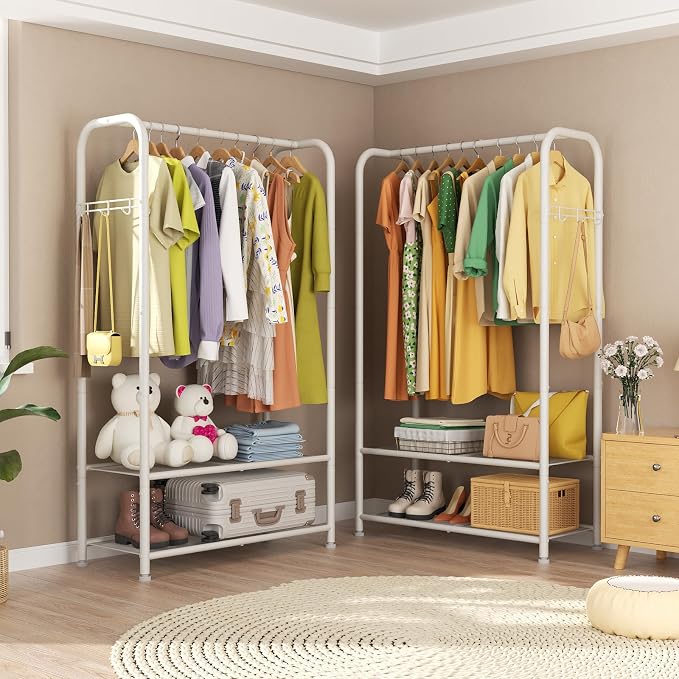 SINGAYE Wardrobe Standing Closet Clothing Rack With Shelf Hanging Clothes | Wardrobe Open Compact Small Metal Garment Hanger Stand Alone Free Standing Black Closet Rack Storage Organizer Heavy Duty - Image 5