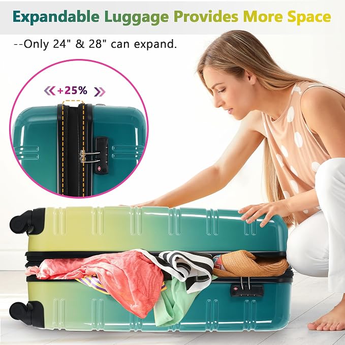 Merax Luggage Sets 3 Piece, Hardside Suitcase with Spinner Wheels,20+24+28 | Lightweight Gradient Color Suitcase with Carry on Luggage, Expandable Convenient Travel,Green and Yellow - Image 6